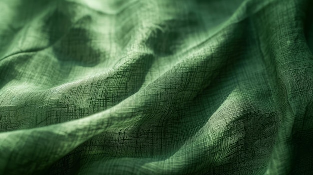 Makro tekstura żywej zielonej tkaniny z skomplikowanymi tkaninami i subtelnym połyskiem
