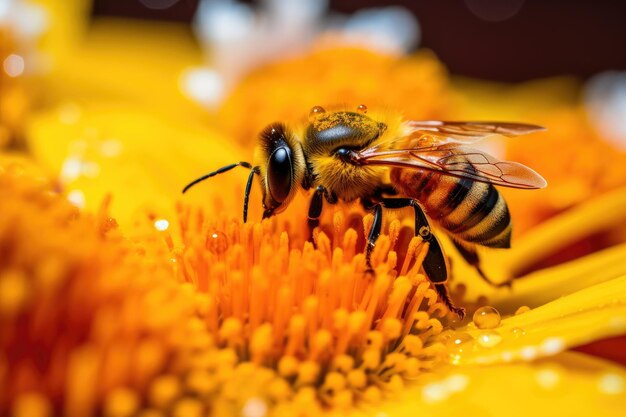 Makro ujęcie płatków kwiatów pollen pszczeli utworzone za pomocą generatywnej ai