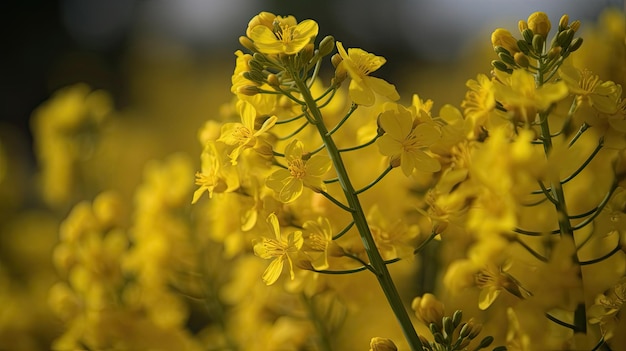 Makro ujęcie rzepaku kwitnącego w żywym żółtym odcieniu Generacyjna sztuczna inteligencja