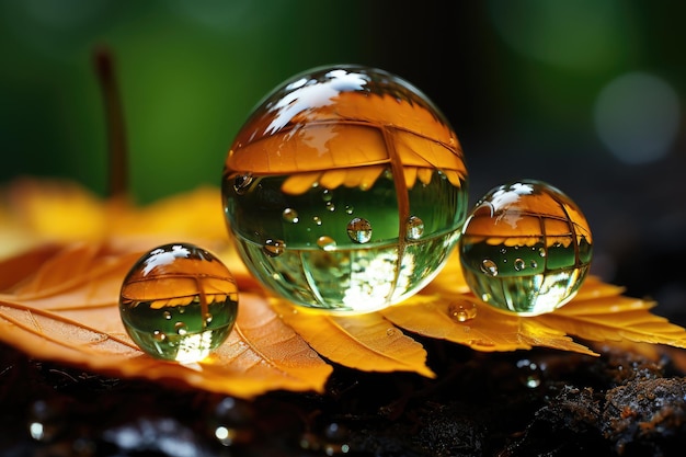 makro zbliżenie jasnej kropli deszczu w realistycznym lesie, profesjonalna fotografia reklamowa