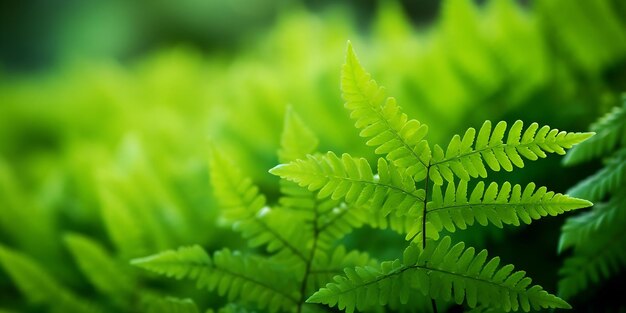makro zbliżenie nowych kręconych młodych zielonych liści miękkiej paprocie Polystichum aculeatum eve Generative AI