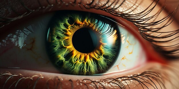 Zdjęcie makro zbliżenie zielonego ludzkiego oka wygenerowane przez ai