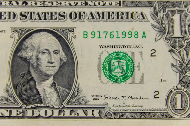 Makro zdjęcie banknotu jednego dolara