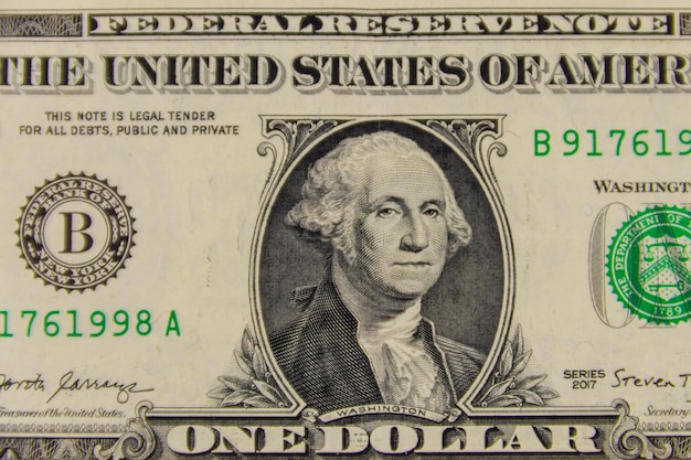 Makro zdjęcie banknotu jednego dolara