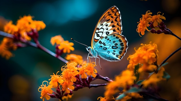 Makro zdjęcie motyla na kwiecie pokazało piękno natury