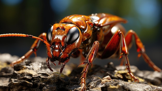 Makro zdjęcie mrówki buldoga na drzewie Tło Hd Generative Ai