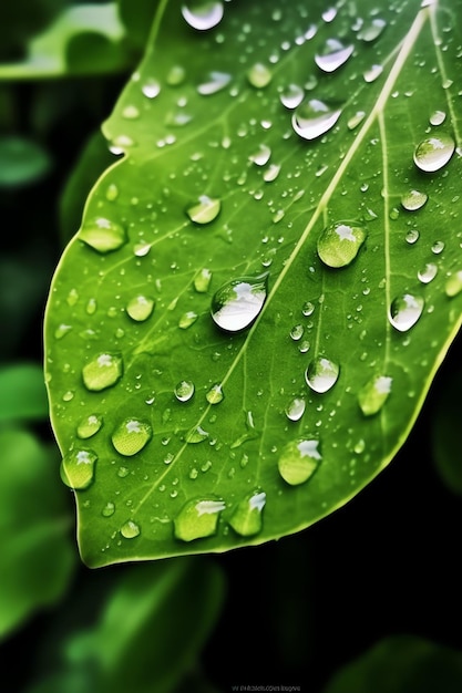 Zdjęcie makro zdjęcie zielonych liści z kropelami wody rosy lub deszczu na nich zielony liść las przyrody