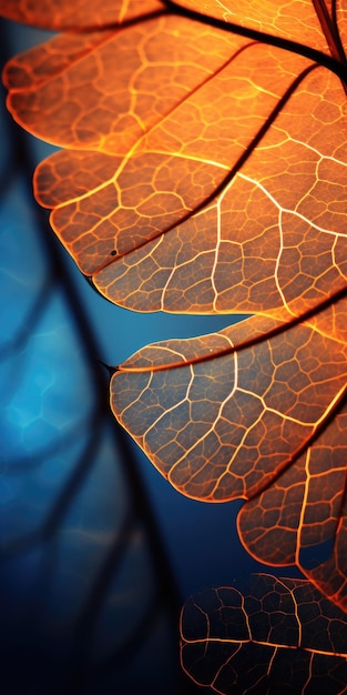 Makro zdjęcie żył liści z oświetleniem tylnym do użytku przyrodniczego i naukowego