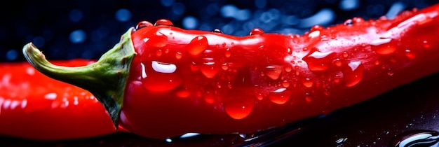 Makro zdjęcie żywej czerwonej pieprzu chili podkreślające błyszczącą powierzchnię i teksturowaną skórę pikantnego warzywa Generative AI