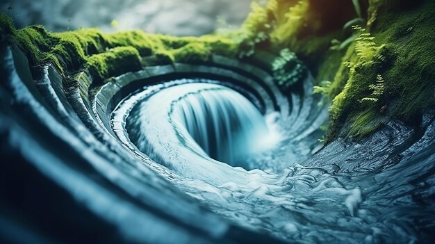 Zdjęcie makrofotografia pięknych spiralnych wodospadów generative ai