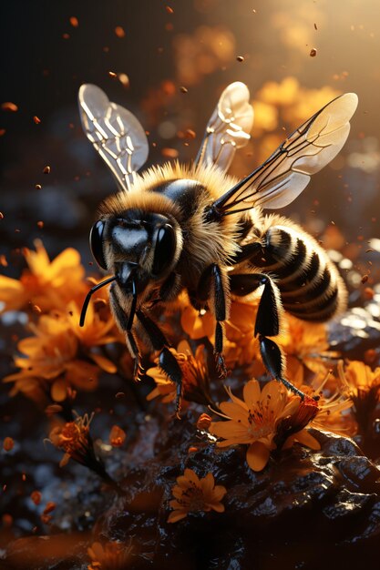 Makrofotografia pszczół na ciemnym tle