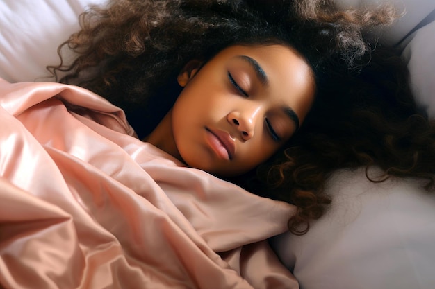 Mała Afroamerykanka śpi w swojej sypialni