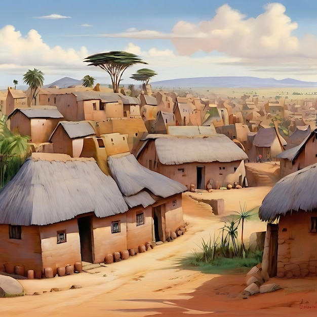 Zdjęcie mała afrykańska wioska z domami wygenerowanymi przez sztuczną inteligencję