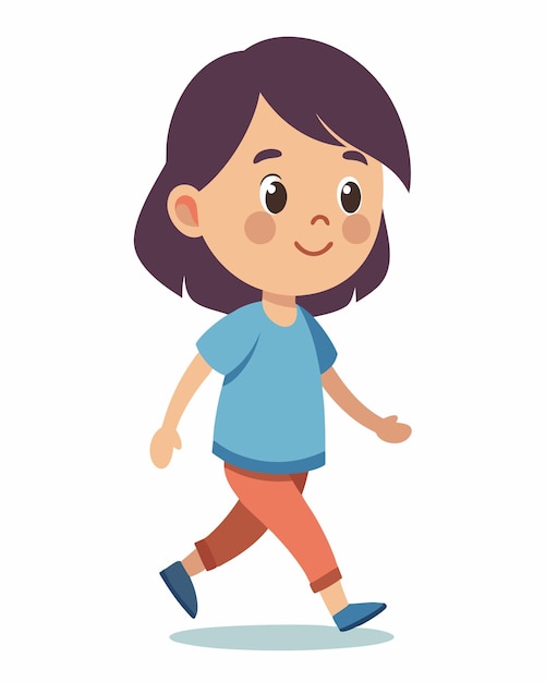 Mała dziewczynka idąca z wesołym wyrazem twarzy, ilustracja clip art na białym tle