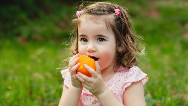 Mała dziewczynka jedząca owoce.