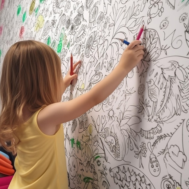 Mała dziewczynka maluje na ścianie.