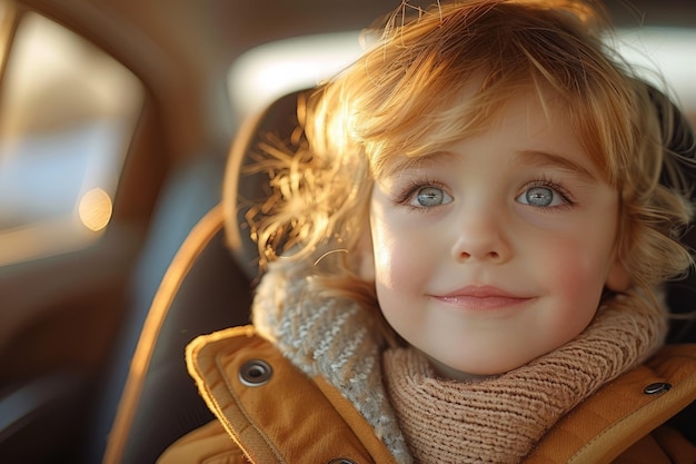 Mała dziewczynka siedząca na tylnym siedzeniu samochodu