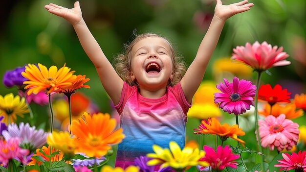 Zdjęcie mała dziewczynka stojąca na polu kwiatów