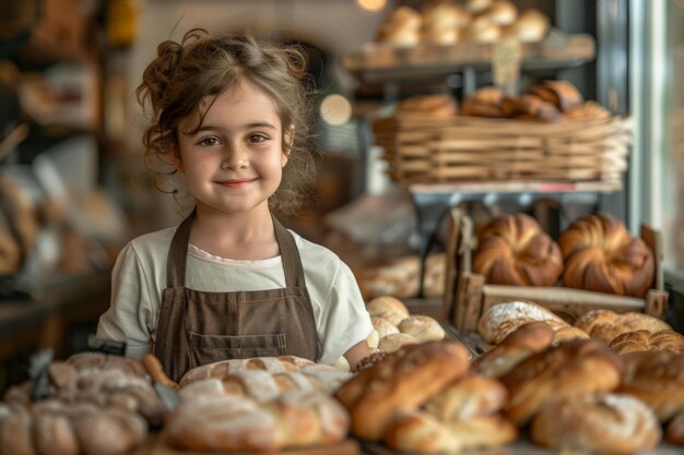Mała dziewczynka stojąca przed chlebem