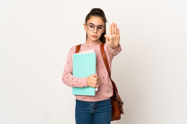 Mała Dziewczynka Student Na Białym Tle Robi Gest Stopu