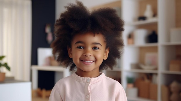 Zdjęcie mała dziewczynka w afro uśmiecha się do kamery
