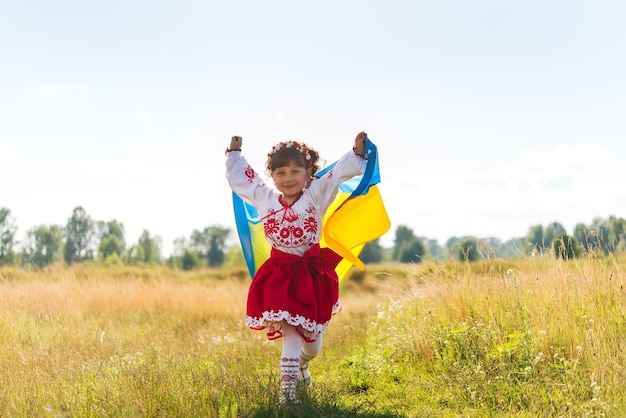 mała dziewczynka w krajowych ukraińskich strojach - vyshyvanka. Ukraina, pole