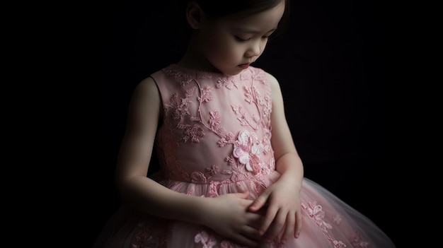 Mała dziewczynka w różowej sukience z napisem miłość