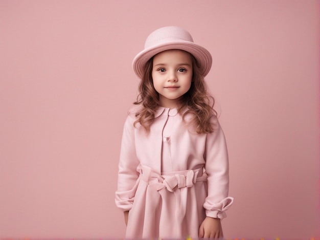 Zdjęcie mała dziewczynka w różowych ubraniach i kapeluszu