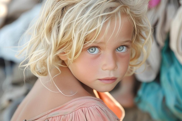 Zdjęcie mała dziewczynka z blond włosami i niebieskimi oczami.