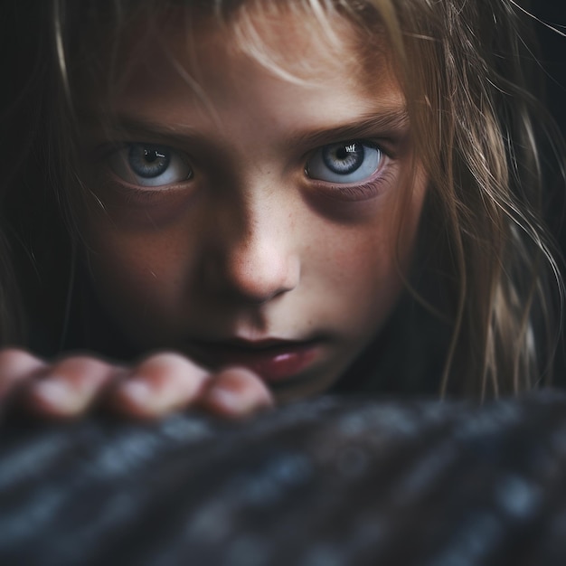 Mała dziewczynka z niebieskimi oczami patrząca w kamerę.