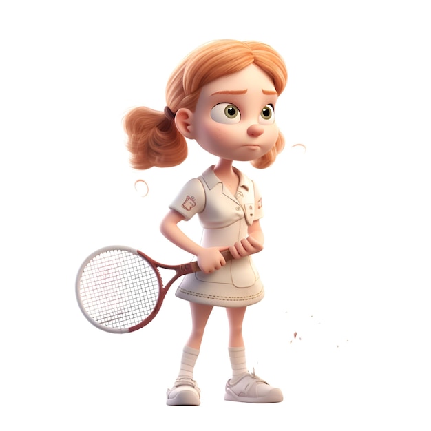 Mała dziewczynka z rakietą tenisową renderowania 3d Komputer cyfrowy rysunek