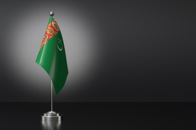 Mała flaga Turkmenistanu na czarnym tle 3d Rendering