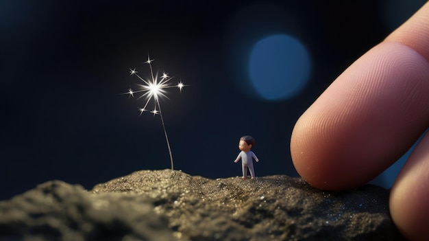 Mała gwiazda siedząca na czubku palca makro strzał miniaturowy rdzeń zjawisk naturalnych