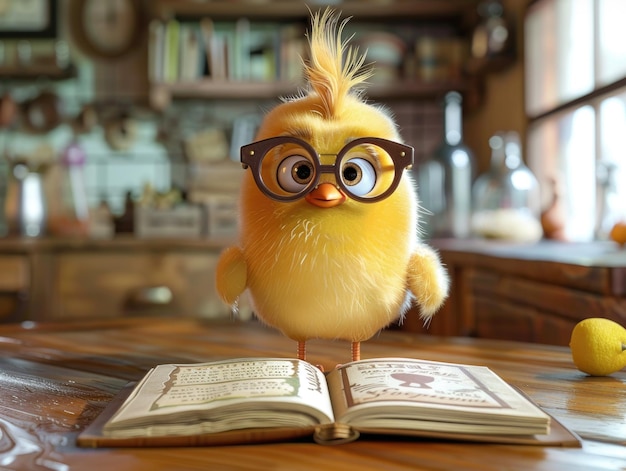 Zdjęcie mała kaczka w żółtych okularach.