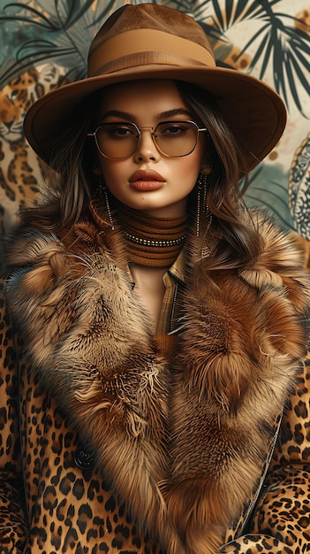 Zdjęcie mała modelka z luksusowym futrem i kapeluszem z zaciekłą modą w stylu boutique