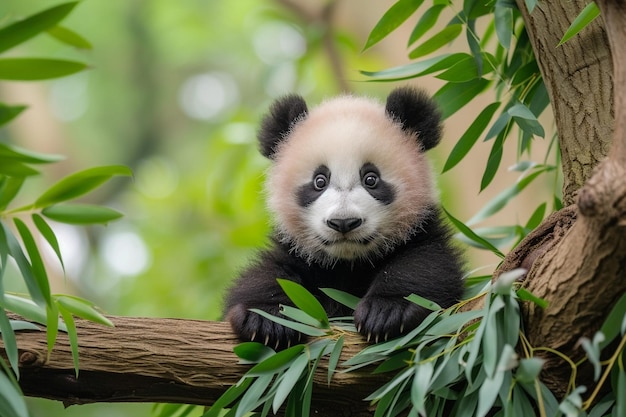 Mała panda jedząca bambus w lesie Narodowy Dzień Pandy