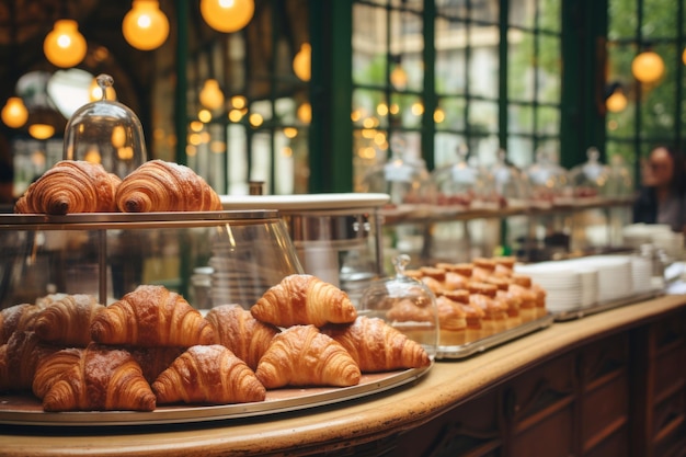 Mała przytulna kawiarnia kawiarnia piekarnia realizująca zamówienie wnętrze biznesowe słoneczny poranek lekki barista