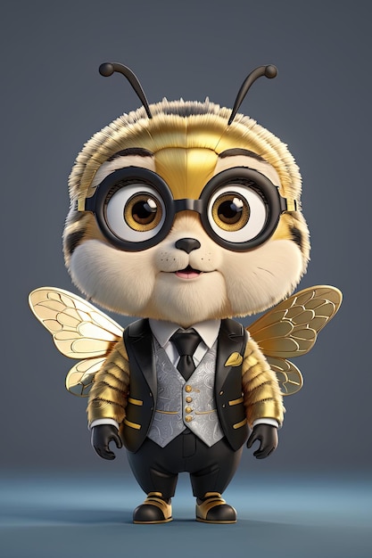 Mała pszczoła ubrana w garnitur i krawat
