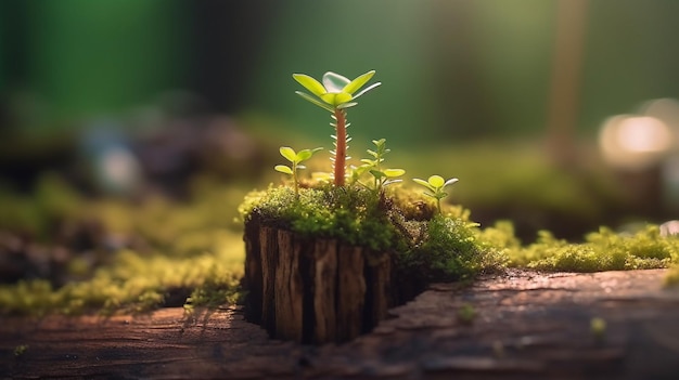 Mała roślina rosnąca na ziemi w lesie Natura conceptgenerative ai