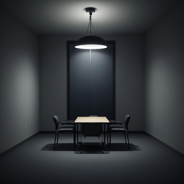 Mała sala spotkań bez nikogo z światłem generowanym przez sztuczną inteligencję