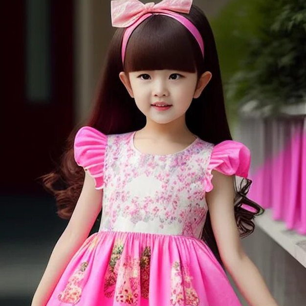 mała śliczna dziewczyna ubrana w różową sukienkę