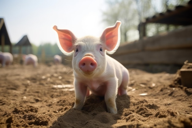 Mała świnia stojąca na farmie
