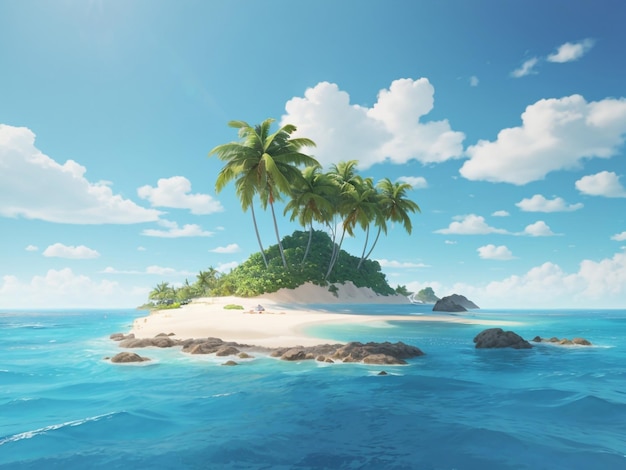 Zdjęcie mała tropikalna wyspa piaszczysta otoczona błękitnym oceanem