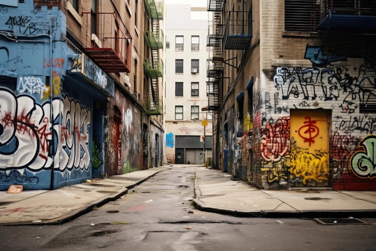 Zdjęcie mała ulica w nowym jorku architektura krajobraz miejski graffiti