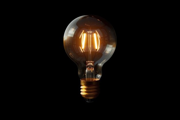 Mała vintage świecąca żarówka na czarnym tle Światło koncepcyjne elektryczności