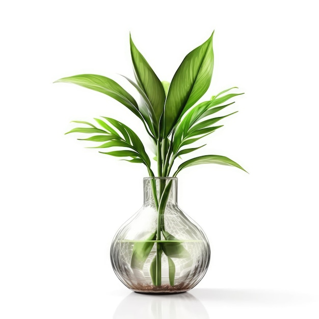 Mała waza z zieloną rośliną na białym tle