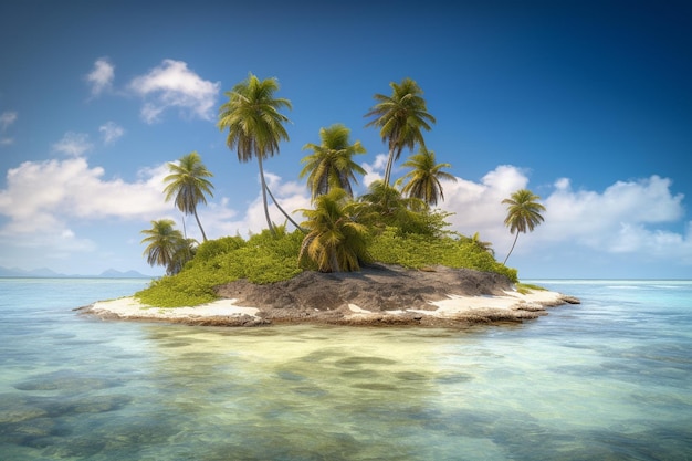 Zdjęcie mała wyspa z palmami na środku oceanu.