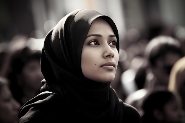 Malajka w hidżabie jest w tłumie ludzi