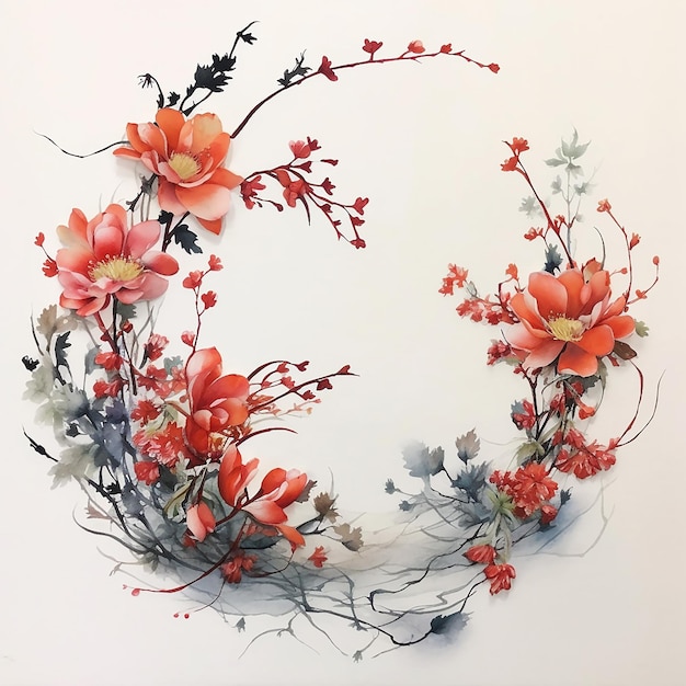 Malarstwo abstrakcyjne kwiaty roślin listów wieniec
