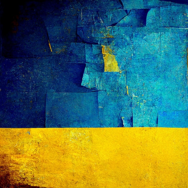 Malarstwo abstrakcyjne na niebieskim i żółtym tle akwareli kolory ukraińskie